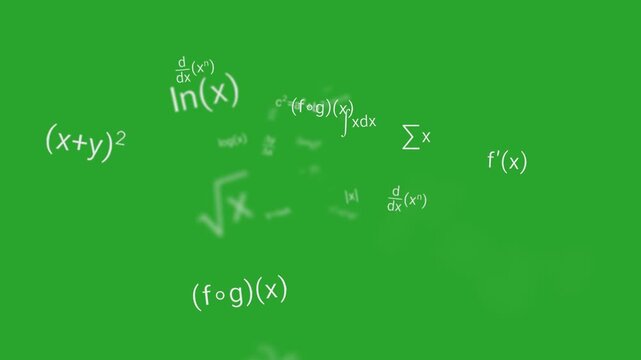 Physics equations mathematical formulas text animated on a green screen chroma key background.  great style generated pattern clean flying Seamless abstract digital media smooth transparent