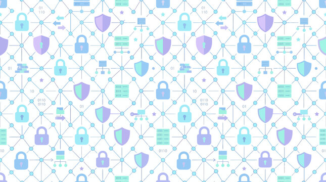 Seamless Cybersecurity Pattern with Padlocks and Shields, Technology Background