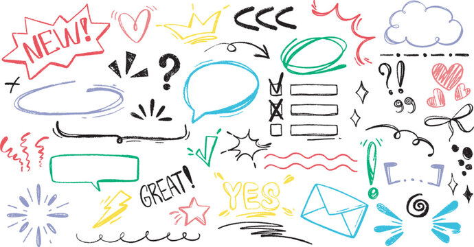 Hand drawn comic book icons set featuring a vector collection of sketch cartoon speech bubbles, cloud talk signs, and doodle chat messages for communication design