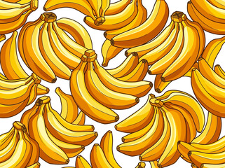 Seamless Yellow Banana Bunches Pattern Vector Illustration, Pop Art Style Tropical Fruit Background for Textile, Wallpaper, and Healthy Food Branding © Olga