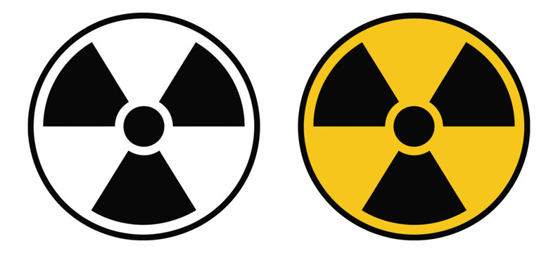 Radiation Warning Symbols vector illustration featuring black and white hazard, yellow and black radioactive danger sign