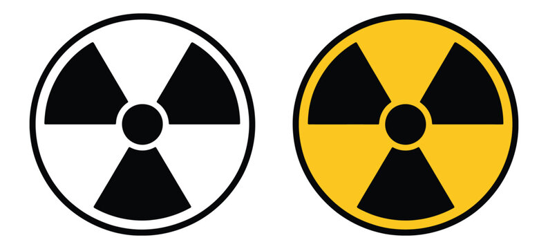 Radiation Warning Symbols vector illustration featuring black and white hazard, yellow and black radioactive danger sign
