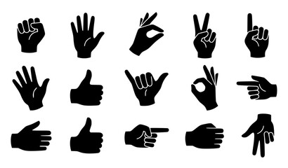 Hand Gesture Black Silhouette Vector Set with Different Hand Pose Illustrations © Sabbir