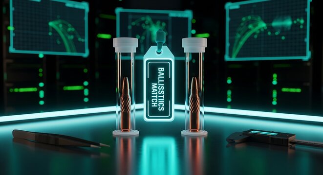 Ballistics test device with clear bullet traps showing bullet paths in lab