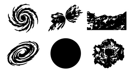 Abstract Swirls, Explosions, and Organic Shapes Vector Icons Set. Black and White Grunge Textures for Creative Design Projects. © Faisal