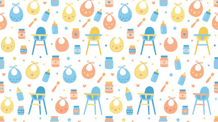 Obraz premium Colorful Seated Pattern with Blue Chairs and Circles in a Seamless Decorative Design.
