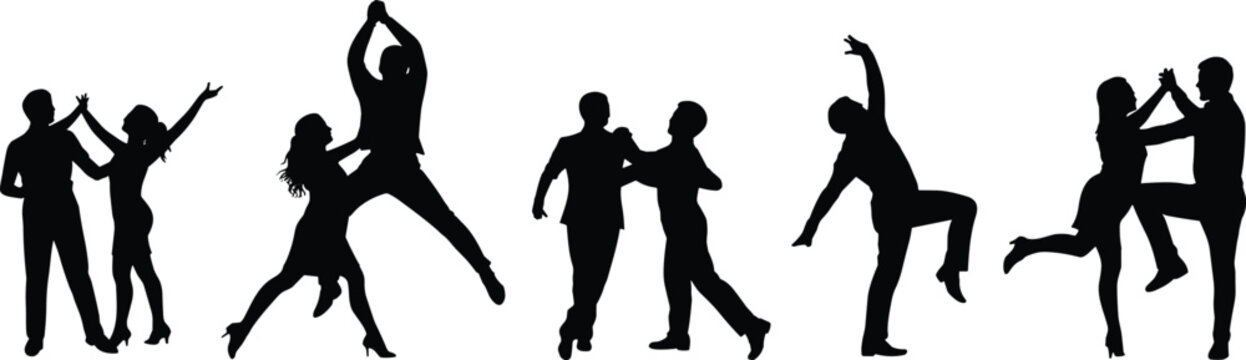 Silhouettes of Couples Dancing in Various Poses illustration vector