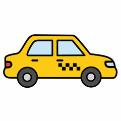 Fototapeta premium Yellow taxi car icon for urban transportation and cab service concept. Flat cartoon vehicle vector illustration