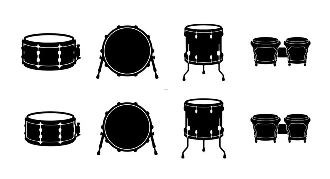 Drum Set Icons, Percussion Instruments Collection, Musical Equipment Vector Graphics, Rock Band Kit Elements