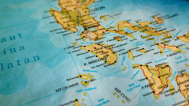 Map of Mindoro Island, southwest of Luzon, northeast of Palawan, Philippines