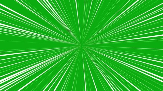 Standard white radial action burst animated on a green screen chroma key background dash motion comic speed zoom flash manga action anime effect explosion go anime in character space background