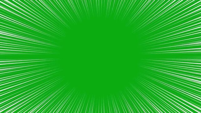 Dense thin white radial burst lines animated on a green screen chroma key background speed manga effect action flash motion anime dash zoom comic transition a loop adrenaline a background fly
