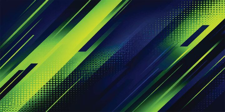 Abstract Neon Blue and Green Speed Background &ndash; Futuristic Dynamic Motion Lines with Halftone Geometric Tech Design