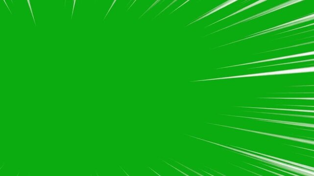 Asymmetric radial white anime lines animated on a green screen chroma key background comic dash effect anime speed manga zoom action motion flash background effect adrenaline run smash overlay