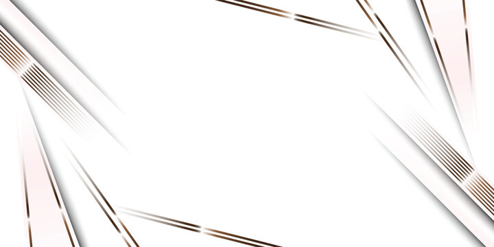 Luxury white background with elegant rose gold lines and geometric shapes. Premium abstract frame design with copy space for invitation, certificate, or business card.