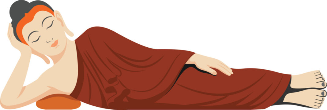 Reclining Buddha statue vector illustration in flat design