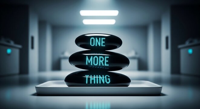 Three neon signs saying one more thing on brick wall at night