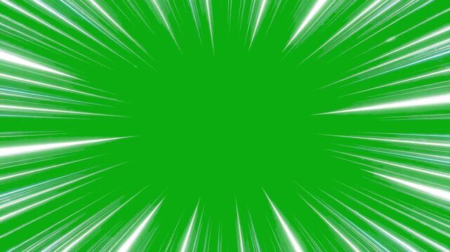 Classic white radial manga speed lines animated on a green screen chroma key background action speed motion comic manga effect dash anime zoom flash clip in backdrop adrenaline hero blur energy