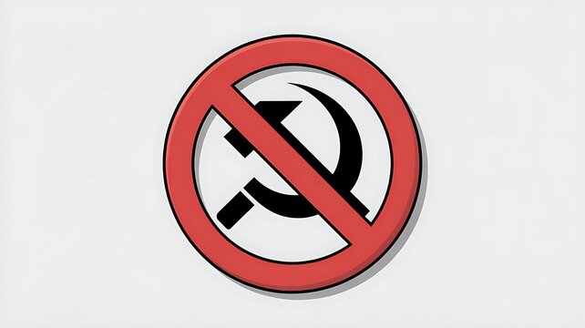 Anti-communist symbol, communist ban sign, no communism icon, red circle prohibition