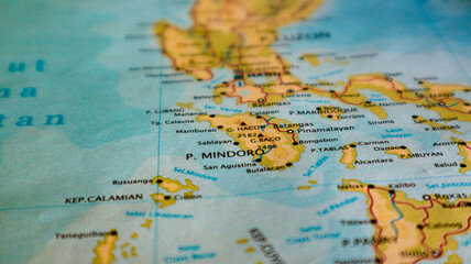 Naklejka premium Map of Mindoro Island, southwest of Luzon, northeast of Palawan, Philippines
