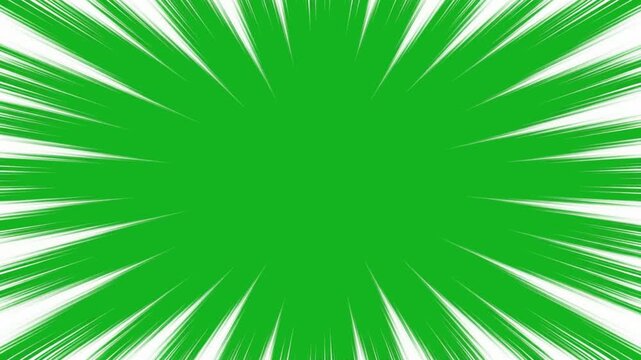 Thick sharp white radial energy lines animated on a green screen chroma key background anime flash action manga zoom speed effect comic motion dash a journey overlay journey dynamic superhero on
