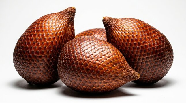 A group of fresh snake fruit showing a distinct overlapping scale pattern captured in a cinematic widescreen composition, highlighting the unique bumpy texture of these exotic tropical delicacies.
