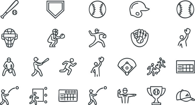 Baseball activity outline icon collection