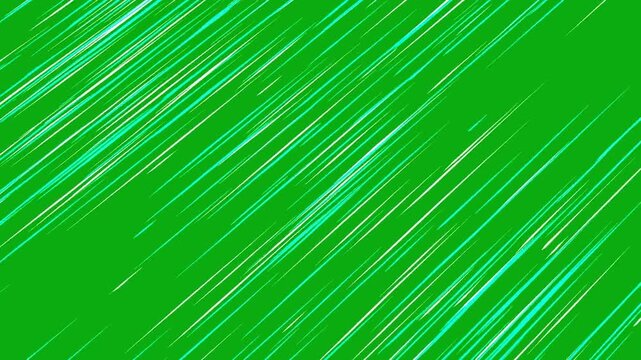 Diagonal thin white kinetic motion lines animated on a green screen chroma key background speed effect comic zoom flash dash action manga anime motion journey superman anime superhero run dynamic