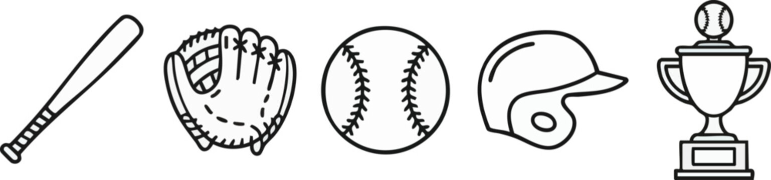 Minimal baseball gear outline icons