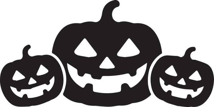 Black silhouettes of halloween pumpkins on transparent background. vector illustration flat design style scary elements.