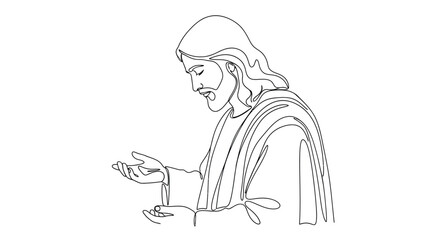 Obraz premium Hand-drawn sketch of jesus christ with an outstretched hand looking down