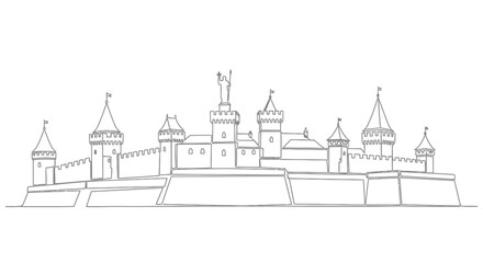Medieval castle fortress architecture hand drawn line art illustration © Line Galaxy