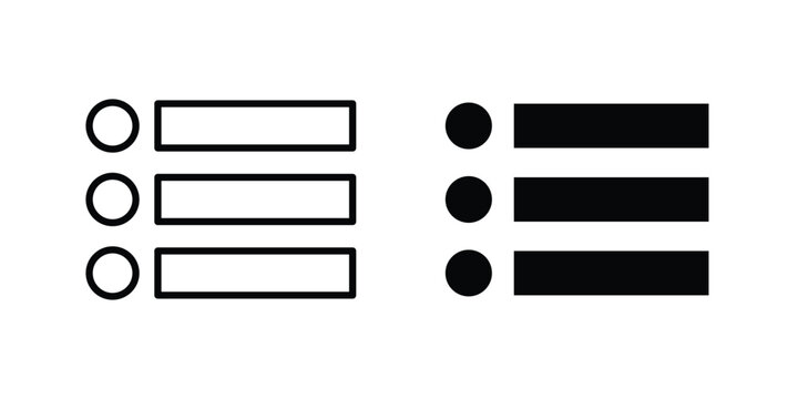 Bulleted list icon collection, linear icons set with solid style