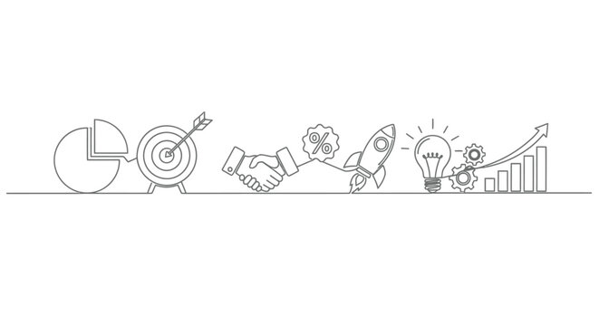 Business success infographic concept continuous line drawing with business