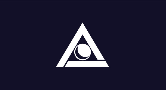 Geometric logo design featuring white triangle with inner sphere or circle on dark blue background for modern corporate identity.