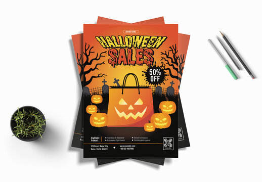Horror Theme Halloween Sales Flyer Template For Retail Promotion