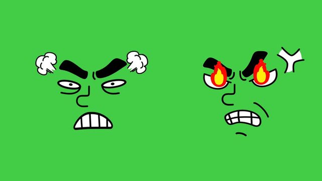 Animation cartoon face showing anger on a green background.