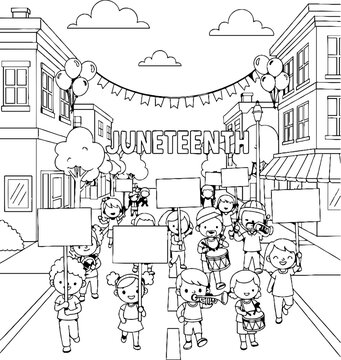 Juneteenth holiday parade celebration coloring page