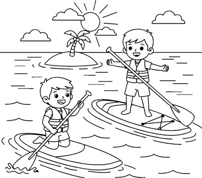 Children paddling on stand-up paddleboards in the ocean