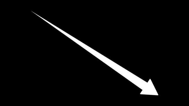 Diagonal Arrow Moving from Top Left to Bottom Right in 1 Second with Alpha Channel