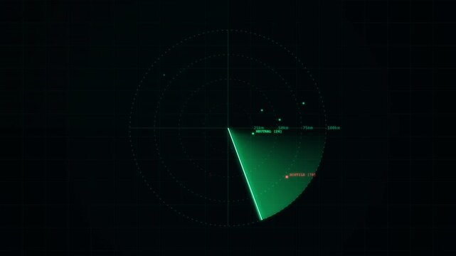 Digital radar screen scanning objects with tracking markers in motion