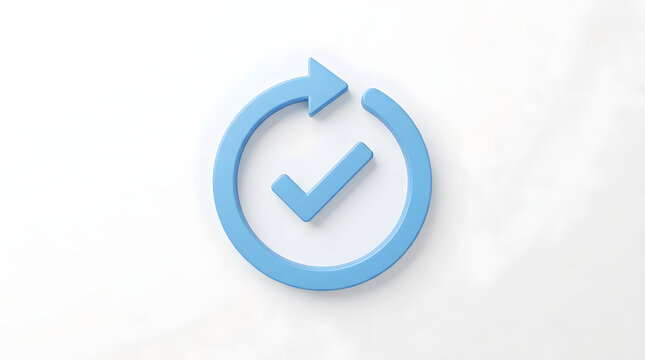 Blue checkmark in a circular arrow on white background