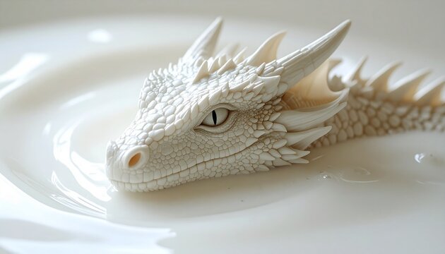 Majestic White Dragon Head Emerging from a Milky Pool.