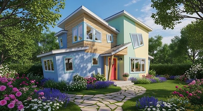 New and Modern colorful Craftsman Cottage House with Curb Appeal