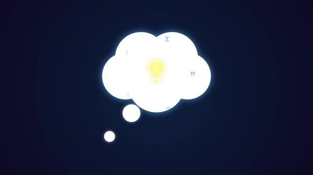 Glowing thought bubble with floating symbols and lightbulb animation
