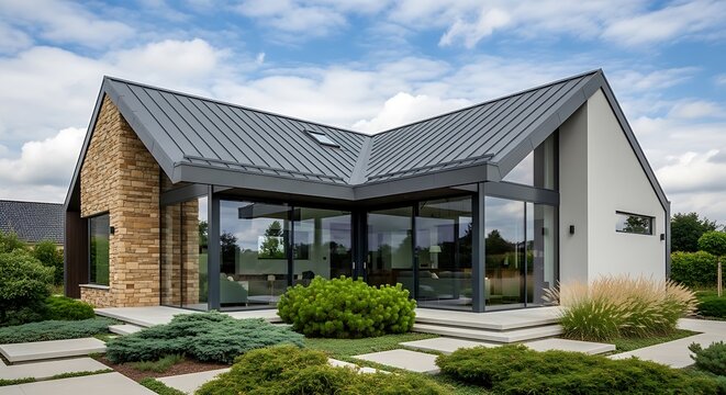 corrugated metal roof installed in a modern house
