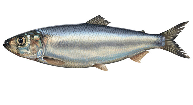 Isolated silver fish with scales and fins on transparent background