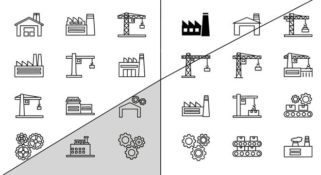 Industrial icons and manufacturing symbols.