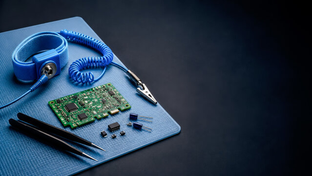Anti Static Electronics Repair Workbench With Circuit Board Components