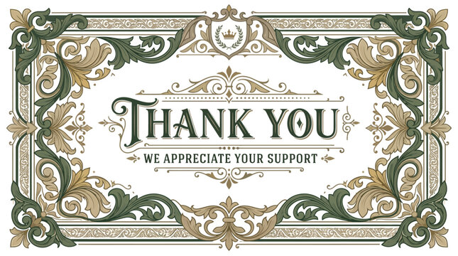 Elegant Ornate Border with "Thank You" and "We Appreciate Your Support" Message